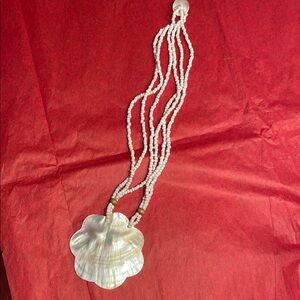 Milky White Shell Pendant Necklace with Multi-Strand Beads